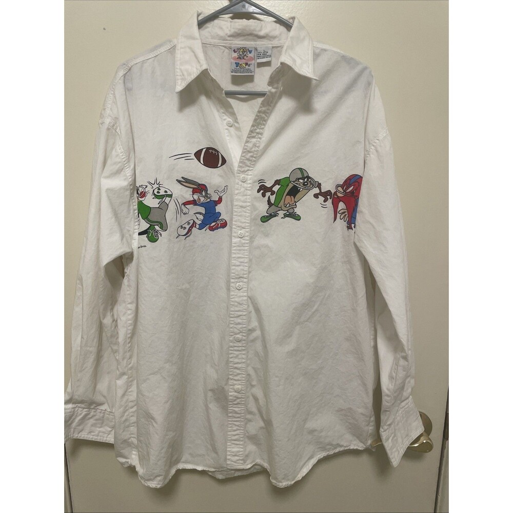 1994 Warner Bros Looney Tunes Button Up Shirt Size L Taz, Bugs, Bugs Bunny